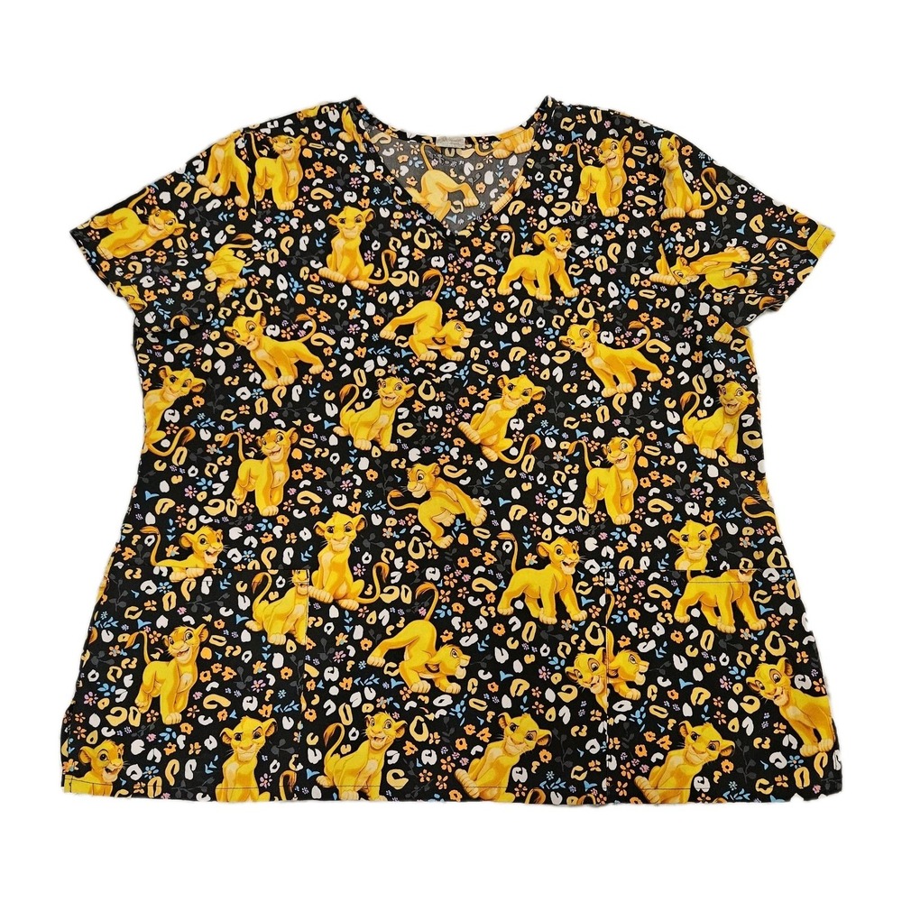 Disney Lion King Simba Women's V-Neck Short Sleeve Scrub Top Size 2X EUC
